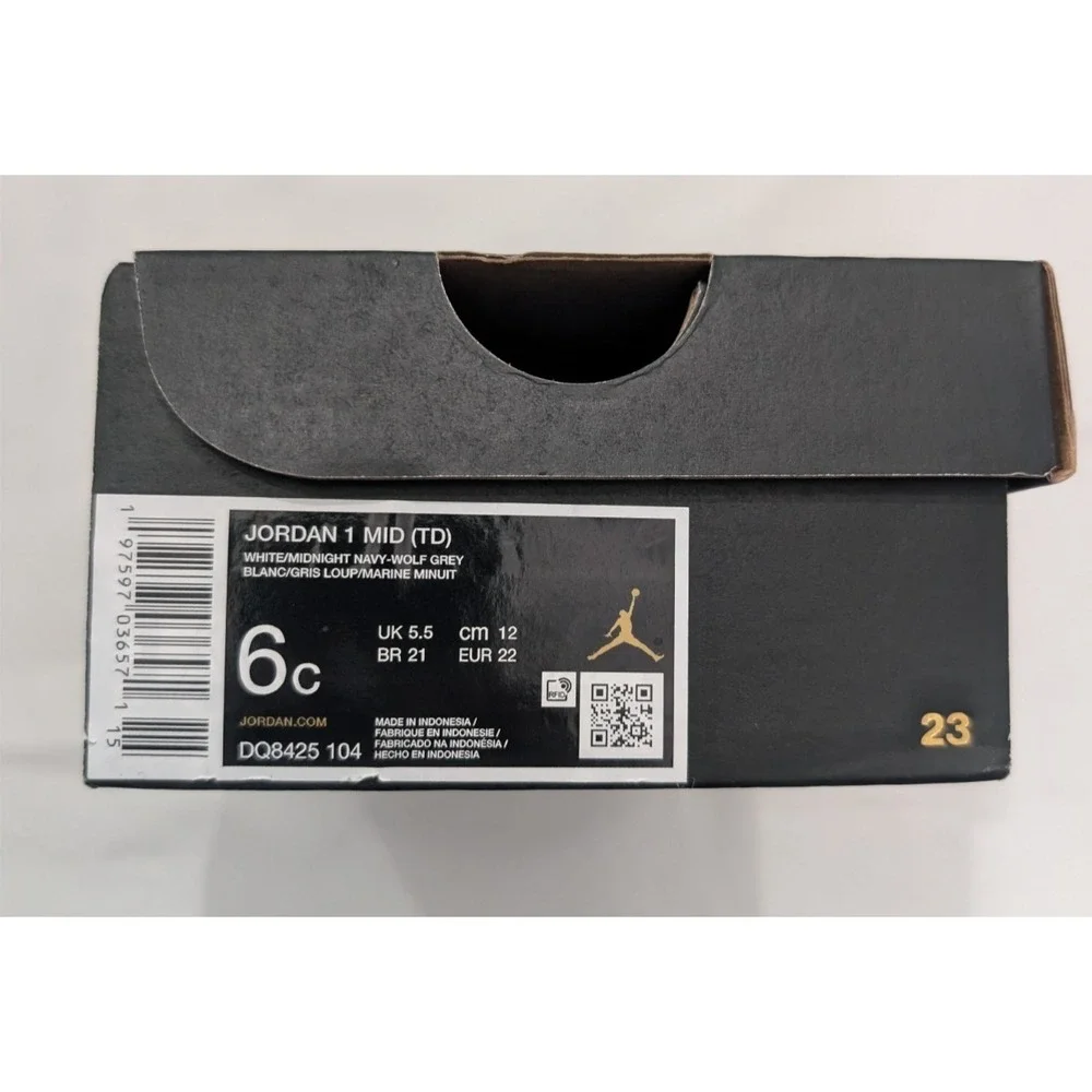Nike Air Jordan 1 Mid (TD) - White/Midnight Navy/Wolf Grey - Size 6c - Used